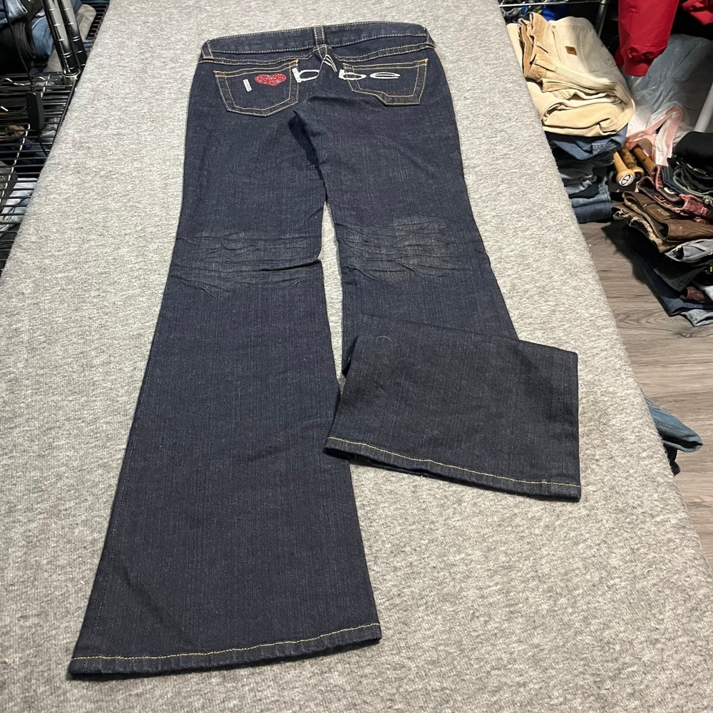 Bebe Kayla I Heart Bebe Rhinestone Flare Jeans Dark Wash Low Rise 29 34089161597
